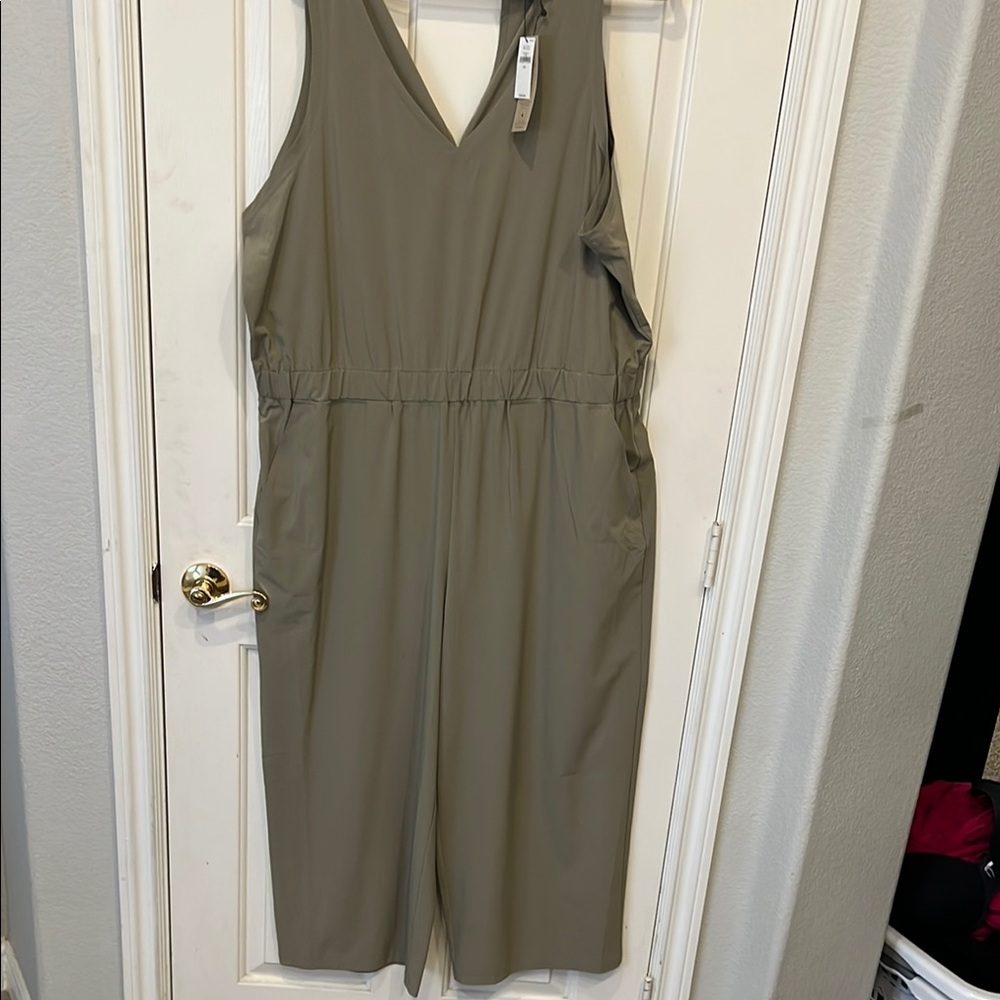 Banana Republic Khaki V-Neck Jumpsuit